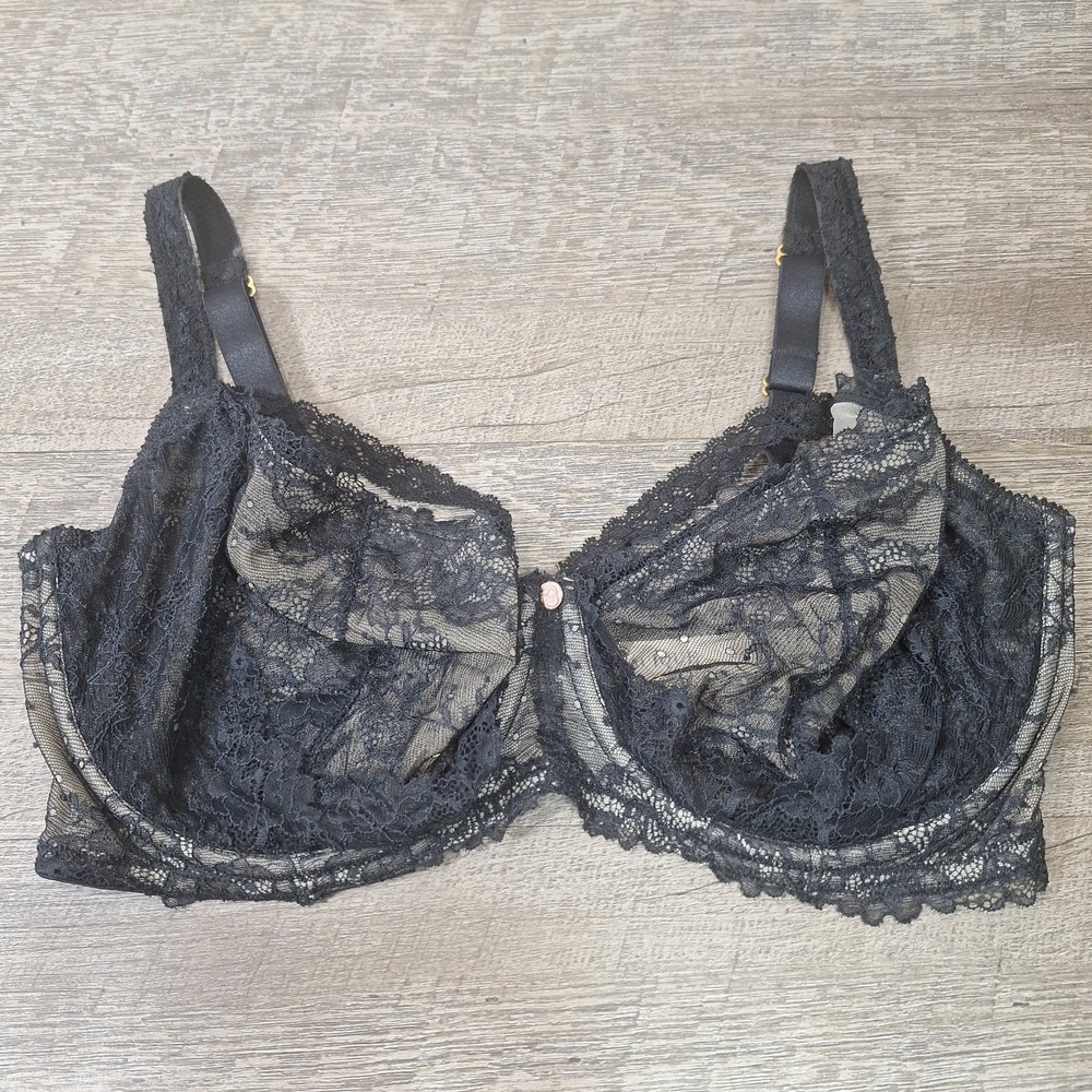 Cacique 38G Unlined Black Lace Underwire Bra